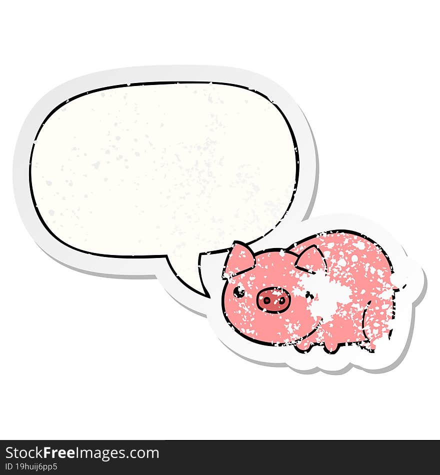 cartoon pig and speech bubble distressed sticker