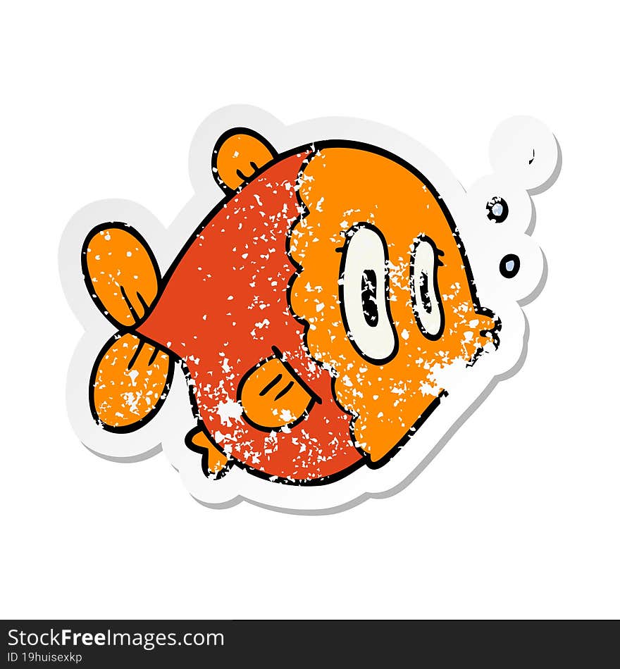 distressed sticker of a cartoon fish