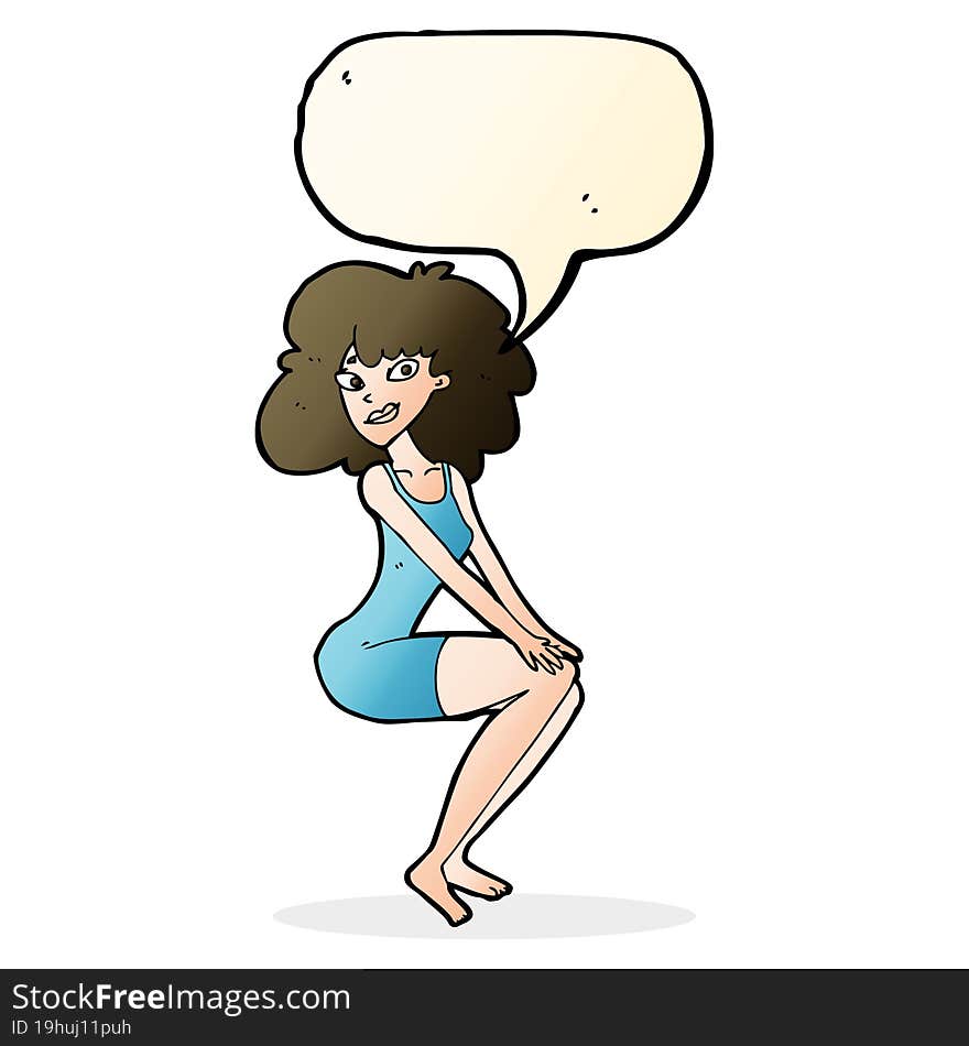 Cartoon Sitting Woman In Dress With Speech Bubble