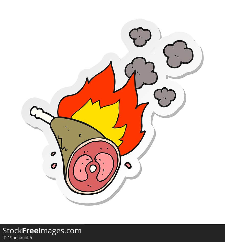 Sticker Of A Cartoon Cooking Meat