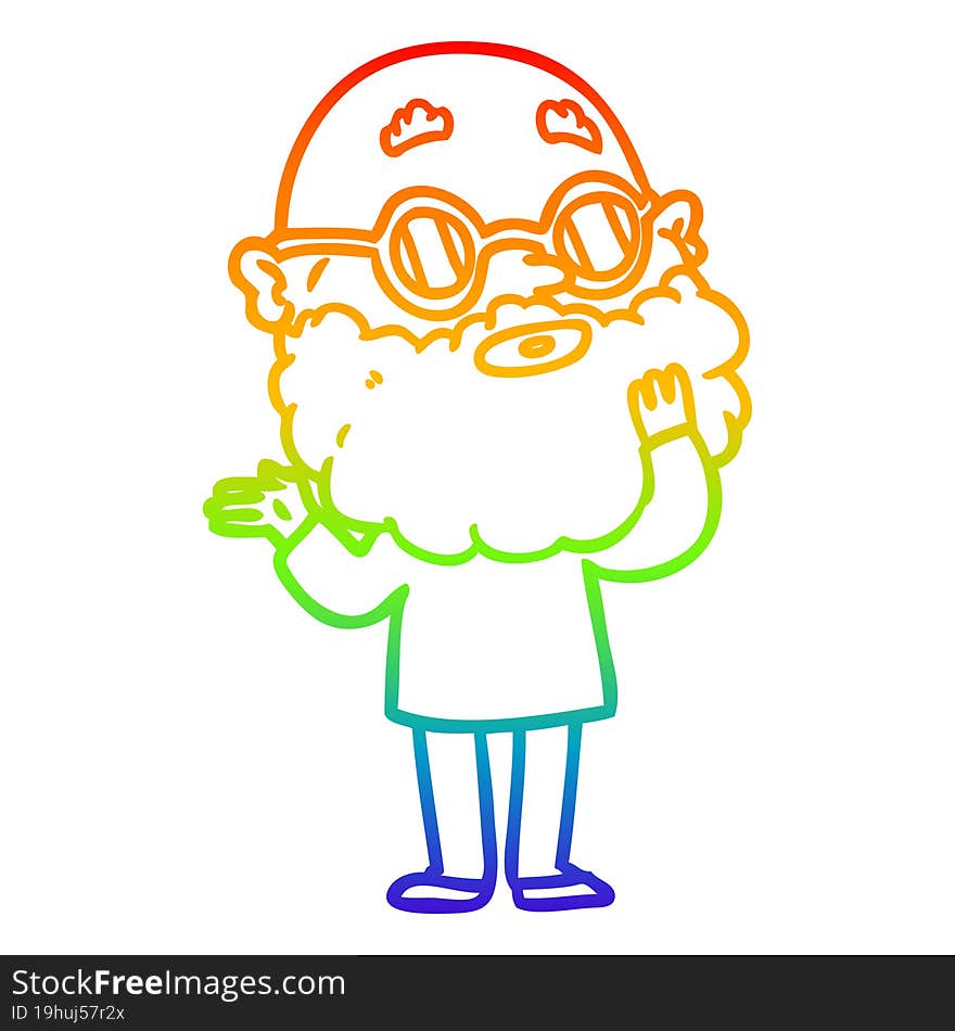 Rainbow Gradient Line Drawing Cartoon Curious Man With Beard And Glasses