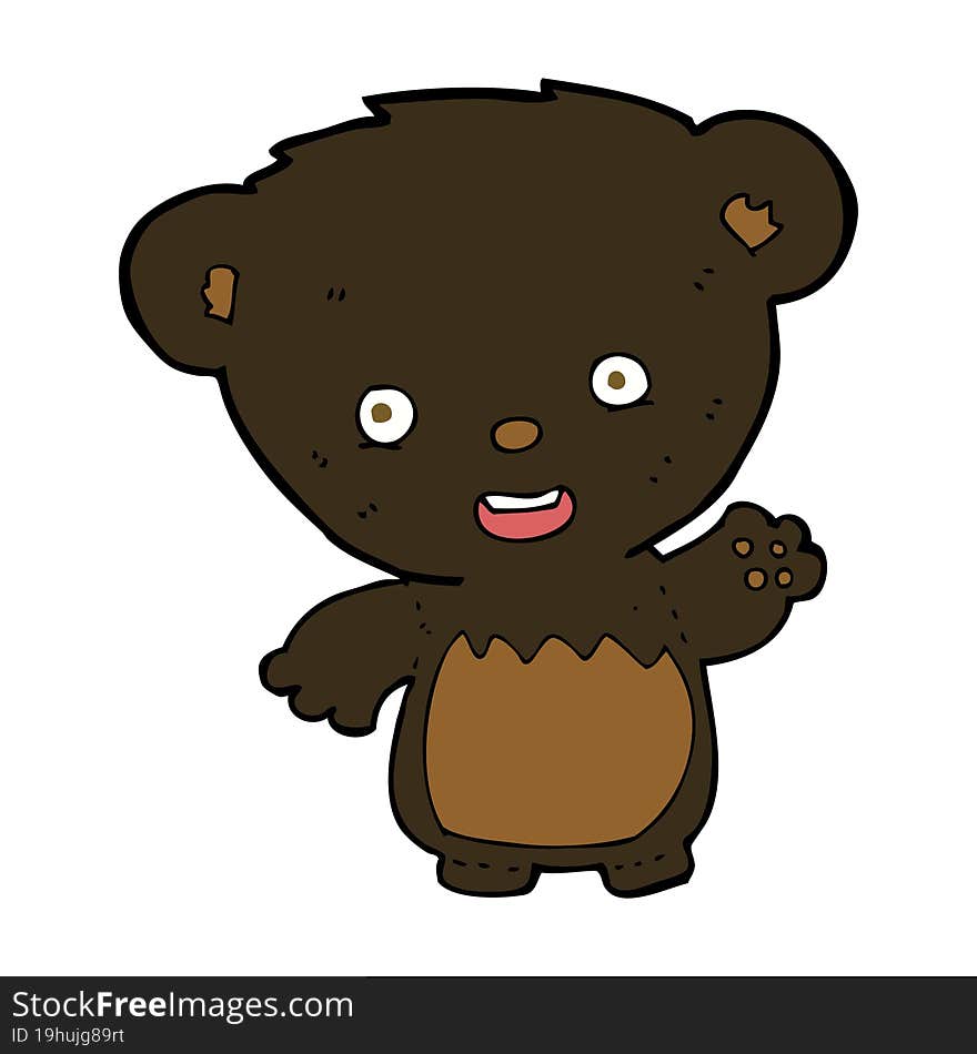 cartoon black bearcub waving