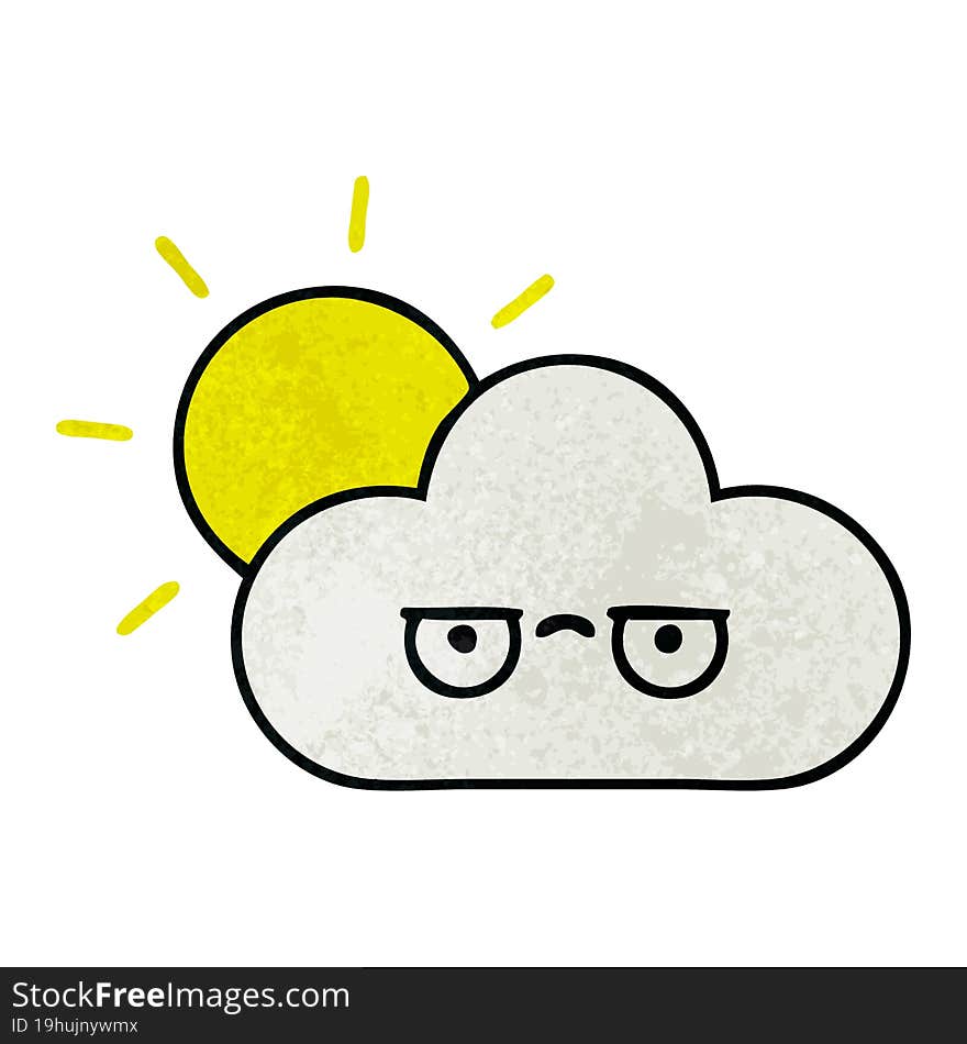 retro grunge texture cartoon of a sun and cloud