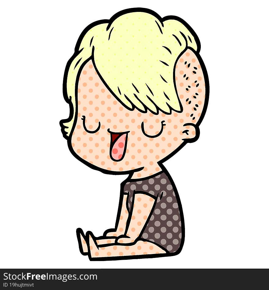 cute cartoon girl with hipster haircut. cute cartoon girl with hipster haircut