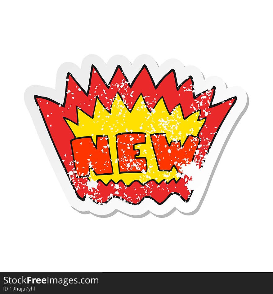 retro distressed sticker of a cartoon NEW symbol