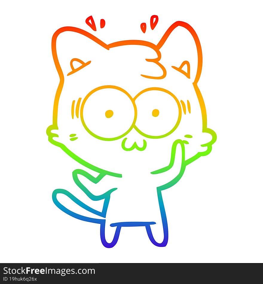 Rainbow Gradient Line Drawing Cartoon Surprised Cat