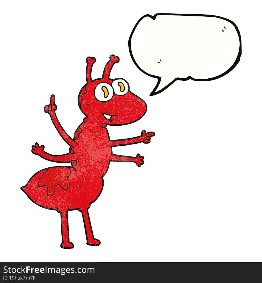 freehand speech bubble textured cartoon ant