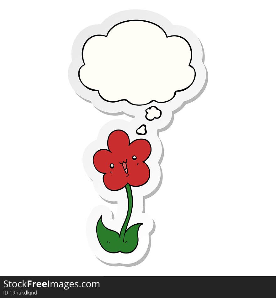 cartoon flower and thought bubble as a printed sticker