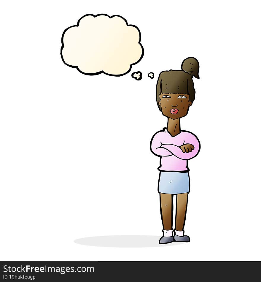 cartoon annoyed woman with thought bubble