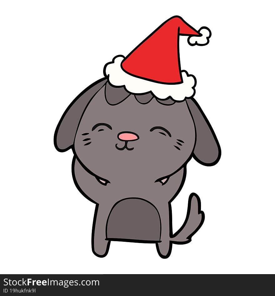 Happy Line Drawing Of A Dog Wearing Santa Hat