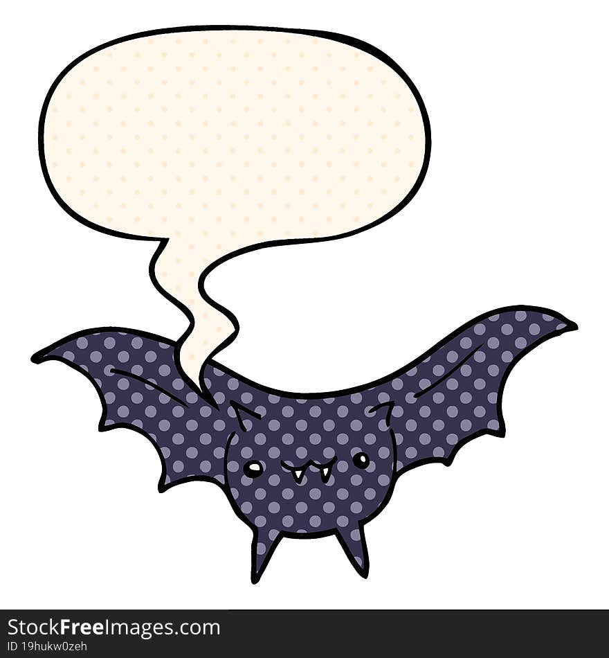 cartoon bat and speech bubble in comic book style