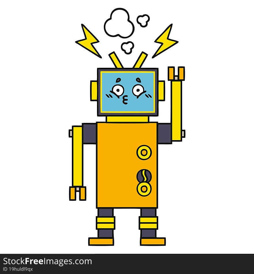 cute cartoon of a malfunctioning robot