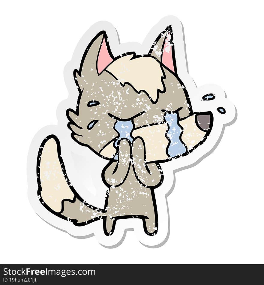 Distressed Sticker Of A Cartoon Crying Wolf