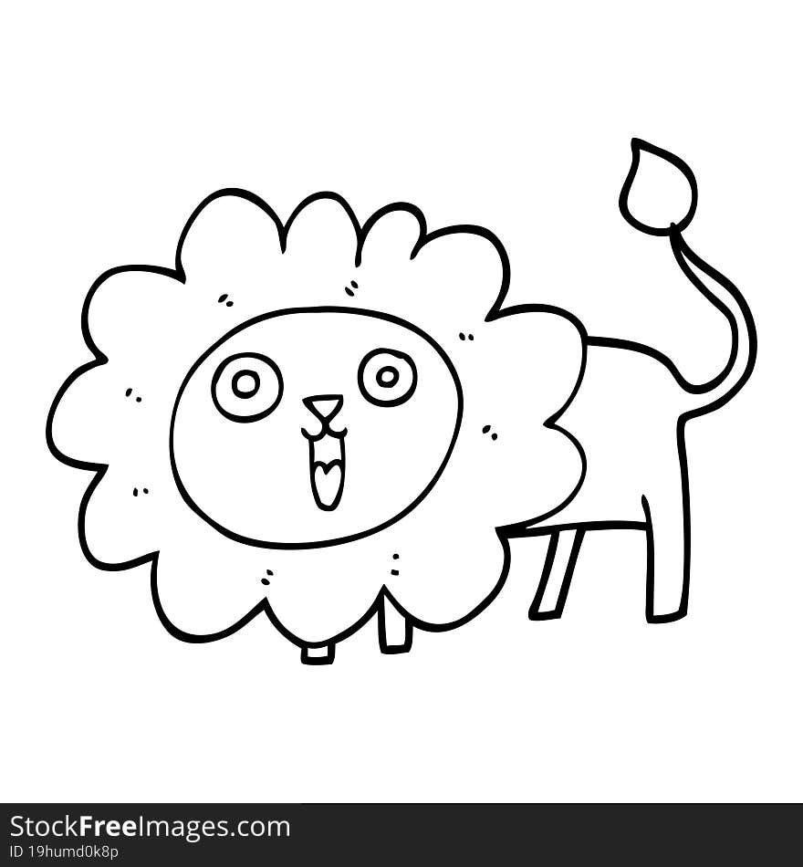 line drawing cartoon happy lion