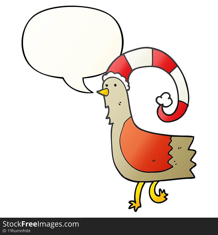 caroton chicken in funny christmas hat with speech bubble in smooth gradient style