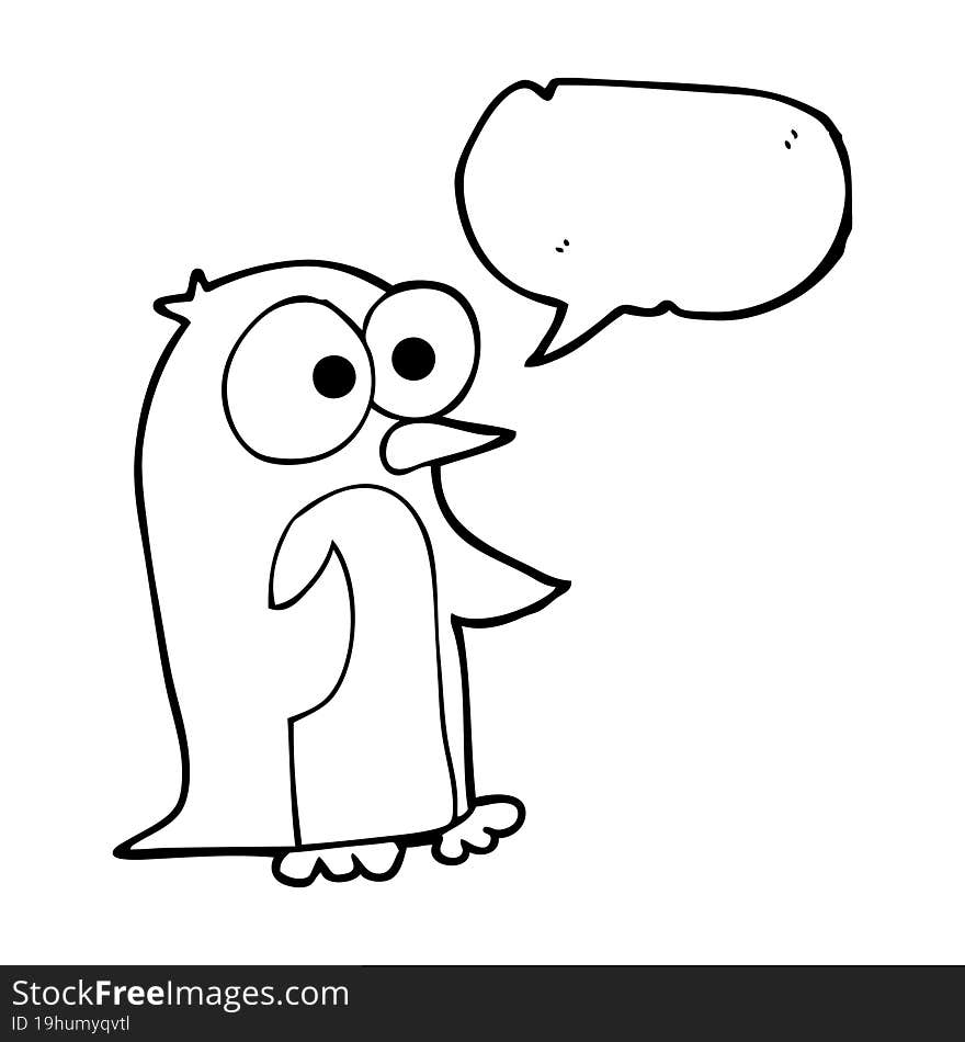 speech bubble cartoon penguin with big eyes