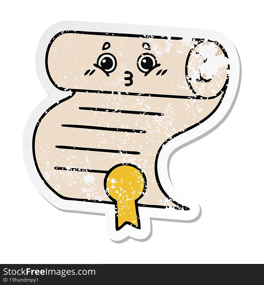 distressed sticker of a cute cartoon contract