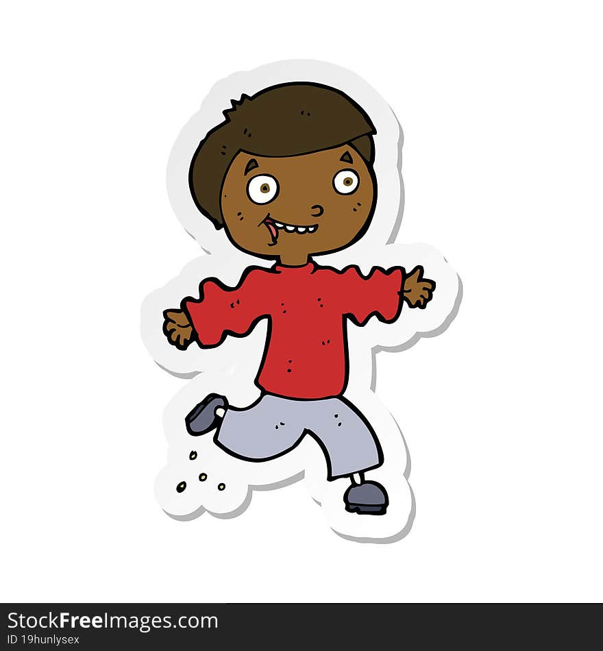 sticker of a cartoon excited boy