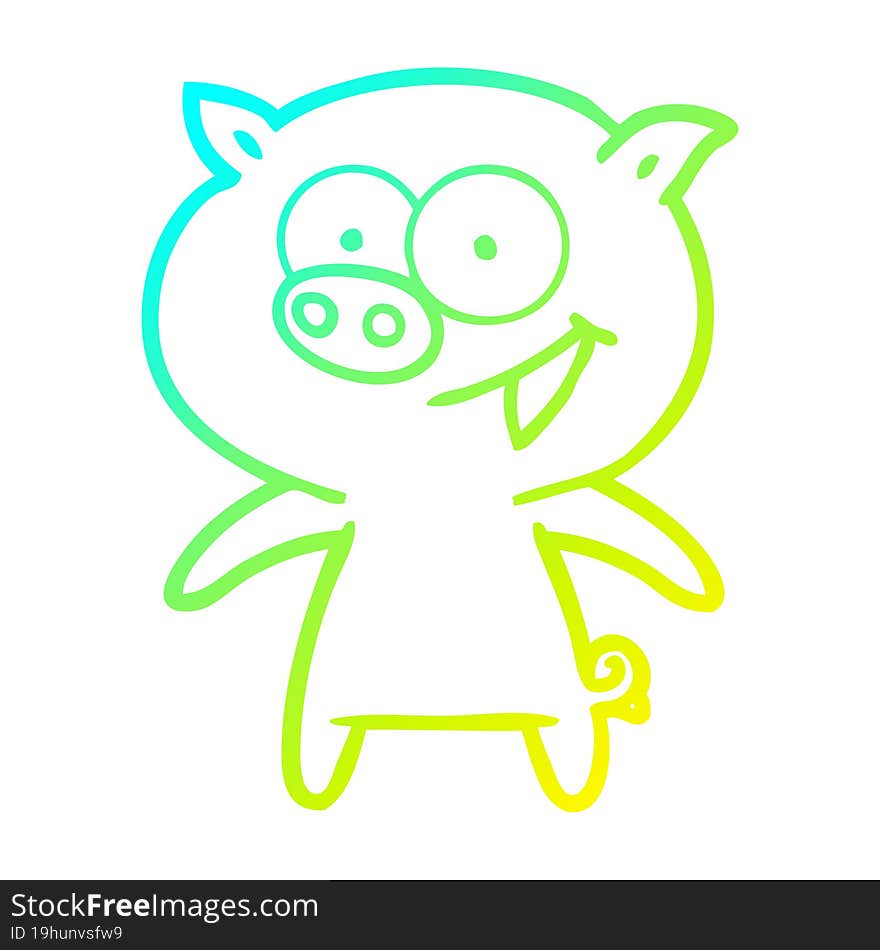 cold gradient line drawing of a cheerful pig cartoon