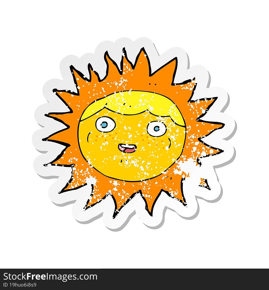 retro distressed sticker of a sun cartoon character