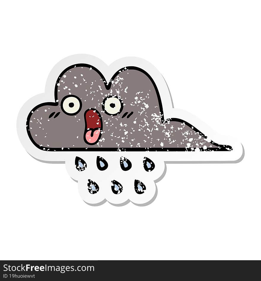 distressed sticker of a cute cartoon storm rain cloud