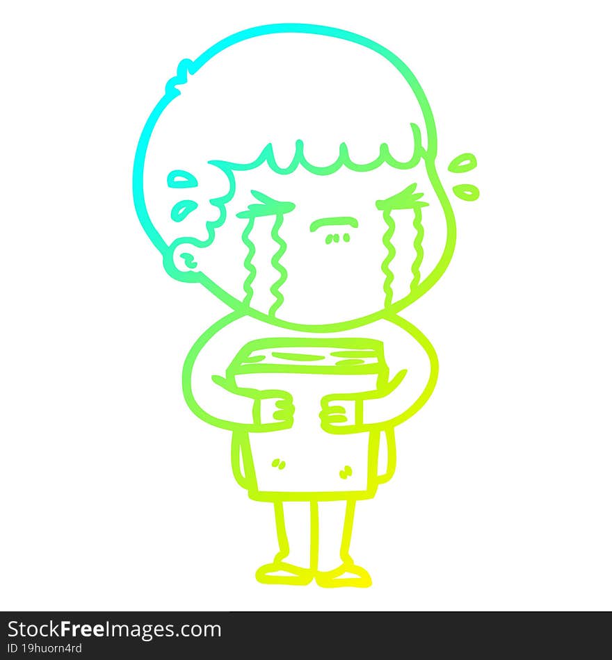 cold gradient line drawing of a cartoon man crying