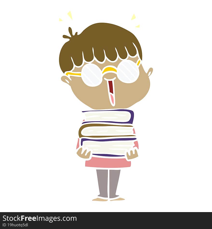 flat color style cartoon boy with amazing books