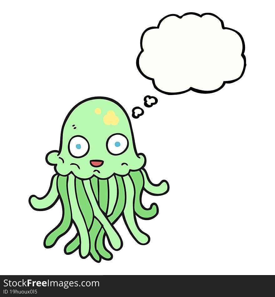 freehand drawn thought bubble cartoon octopus