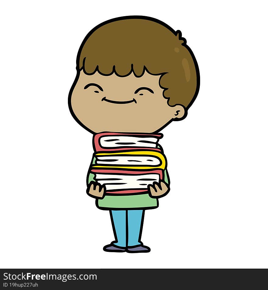 cartoon happy boy with books. cartoon happy boy with books