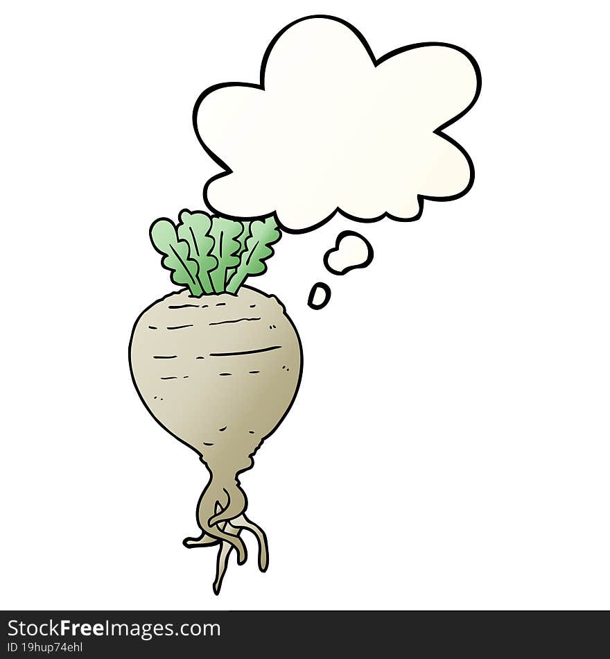 cartoon root vegetable and thought bubble in smooth gradient style