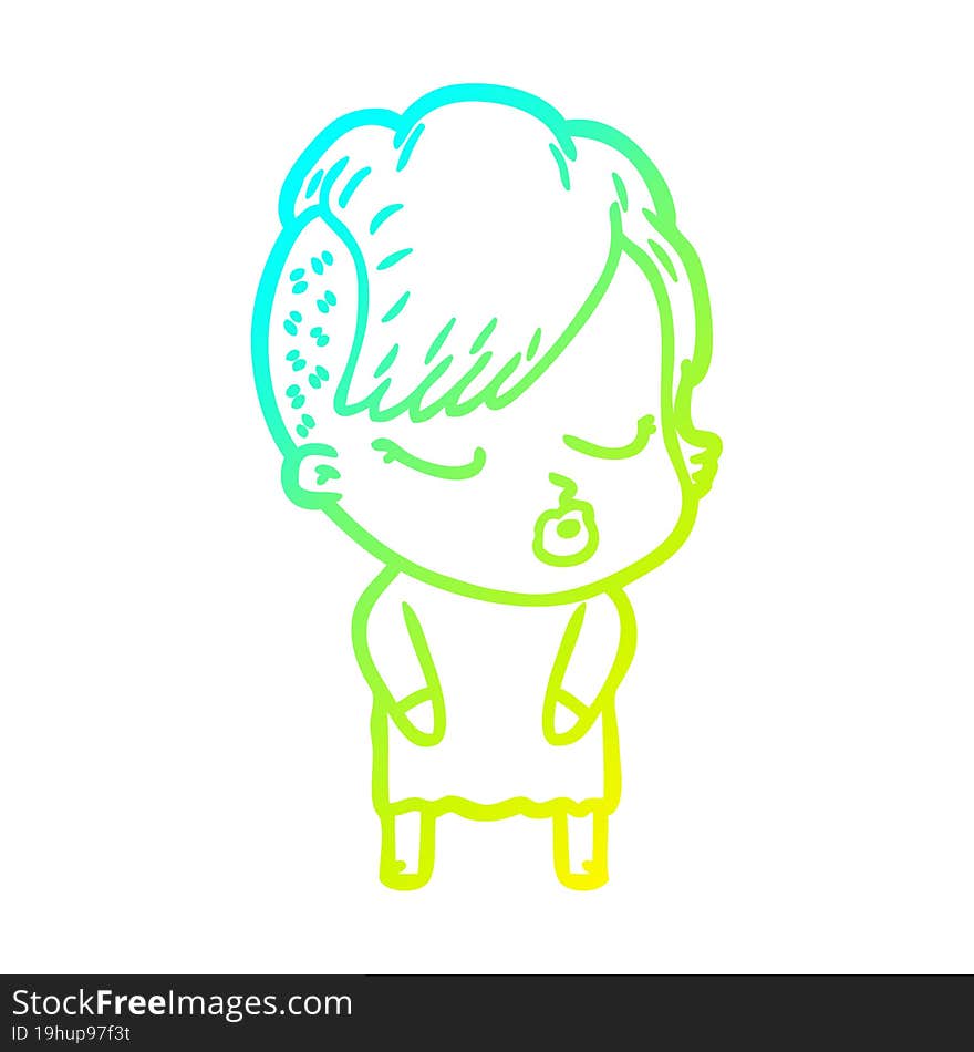 cold gradient line drawing cartoon pretty hipster girl