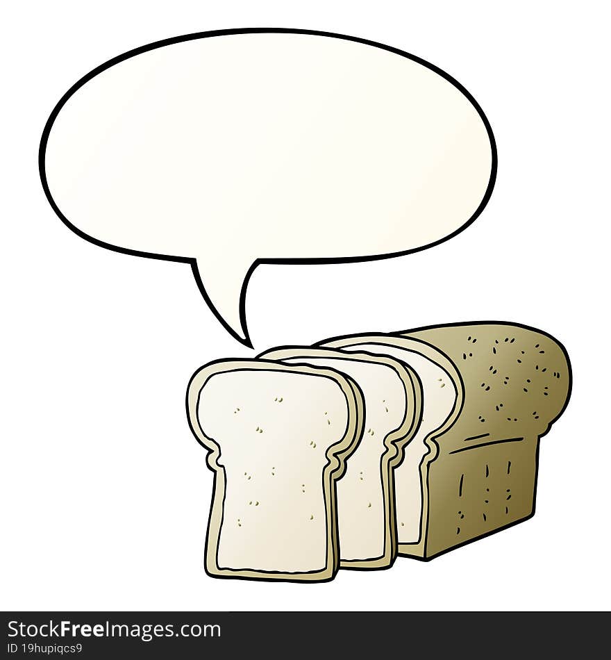 cartoon sliced bread with speech bubble in smooth gradient style