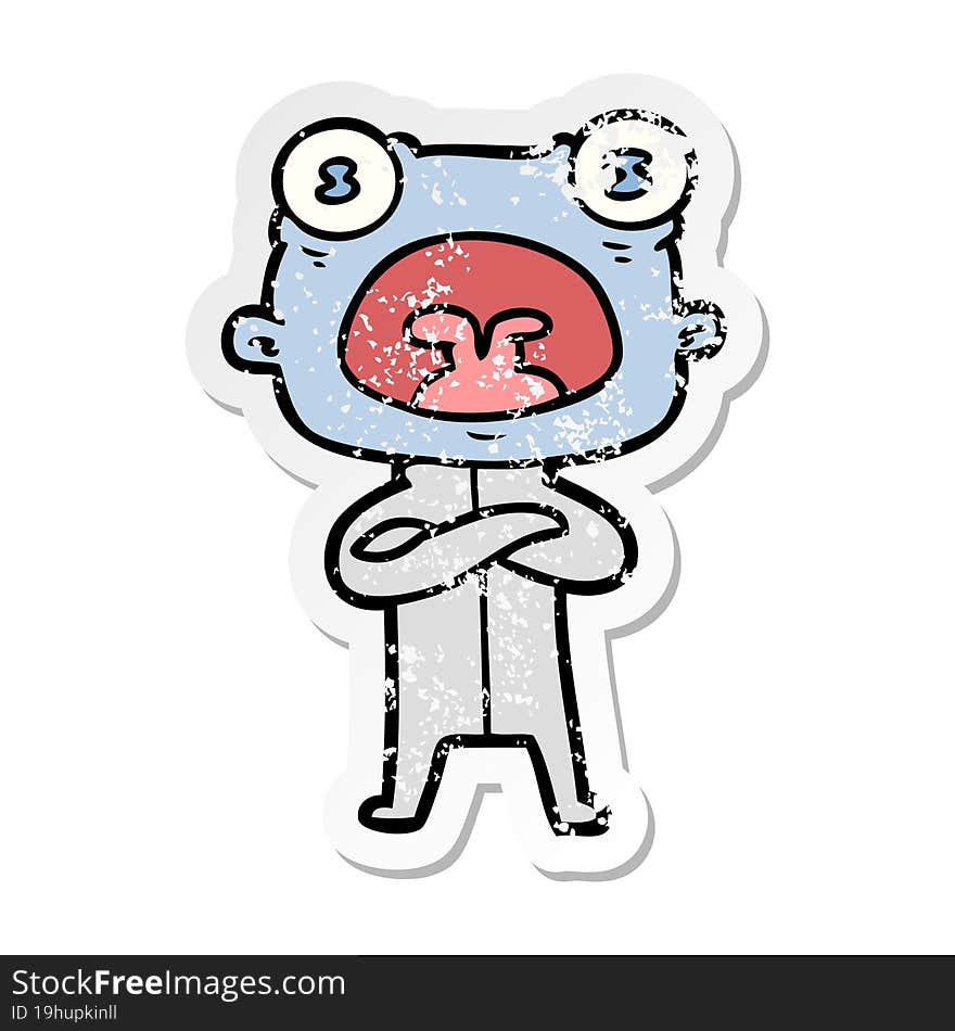 distressed sticker of a cartoon weird alien communicating