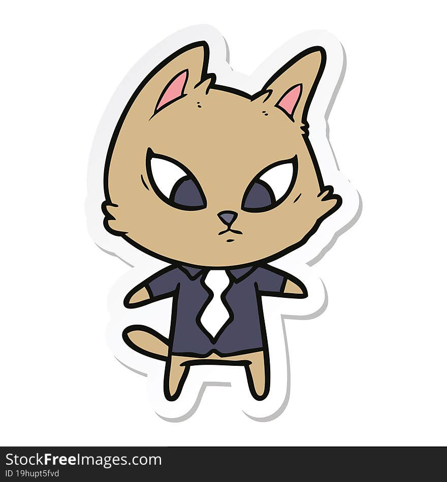 sticker of a confused cartoon business cat