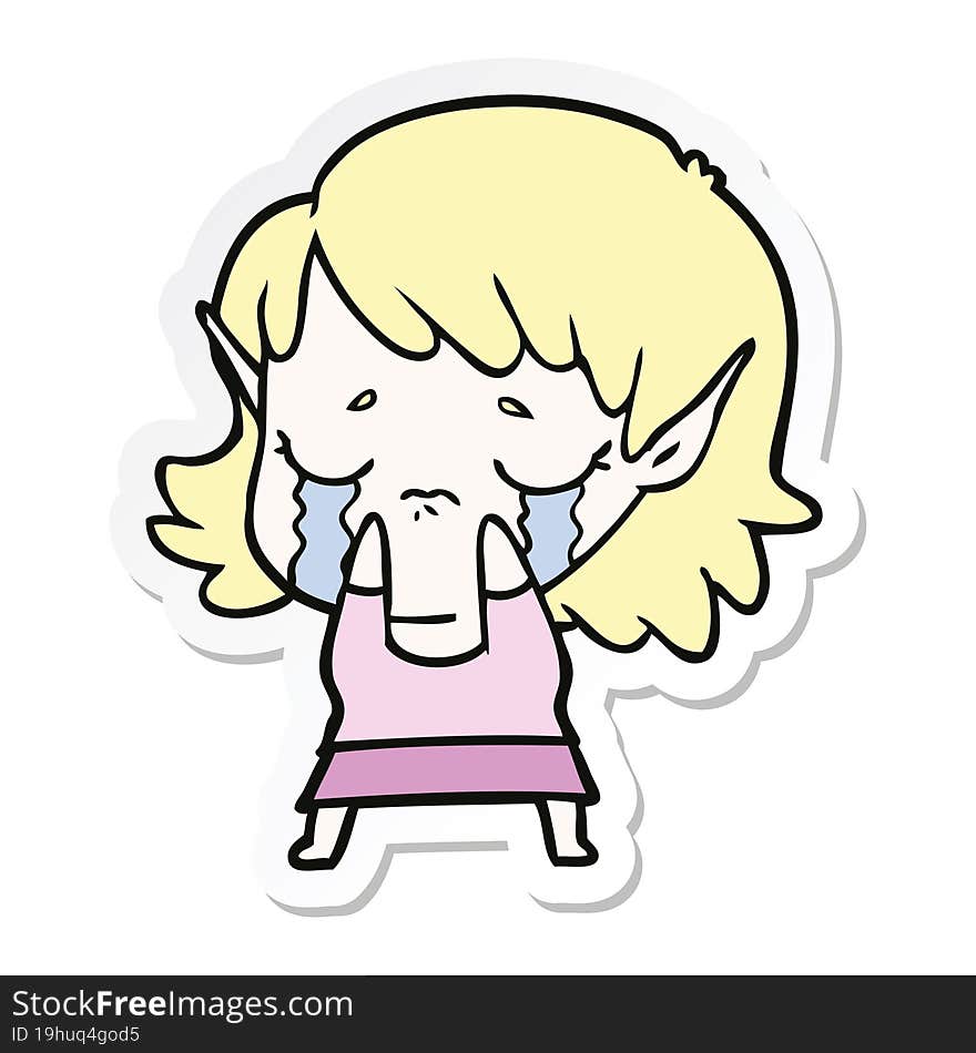 sticker of a cartoon crying elf girl