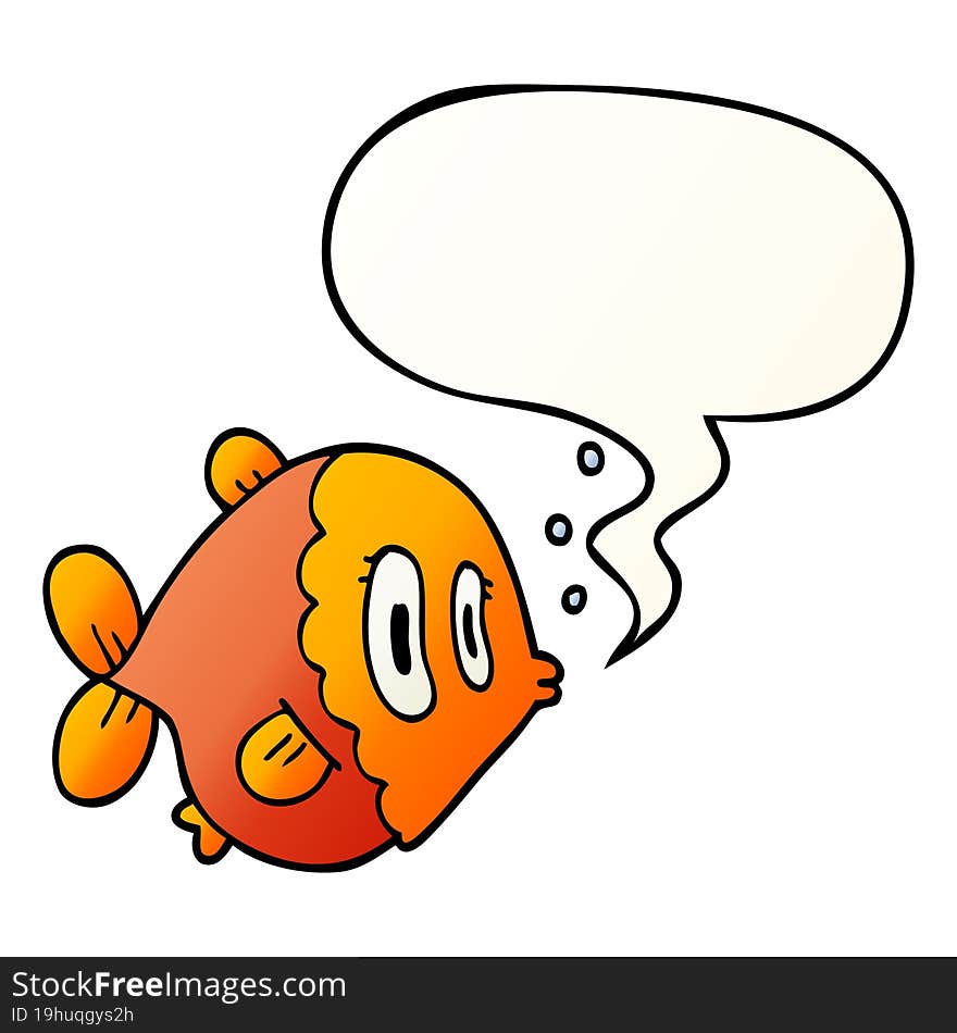 cartoon fish and speech bubble in smooth gradient style