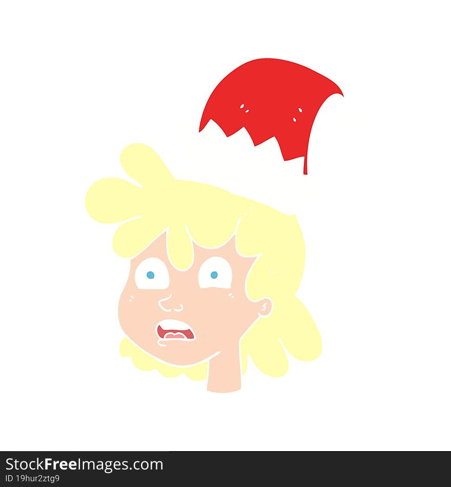 flat color illustration of a cartoon stressed woman wearing santa hat