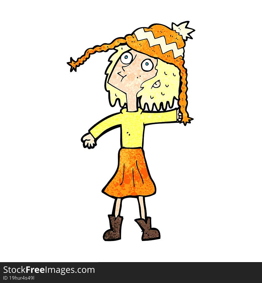 cartoon woman wearing winter hat