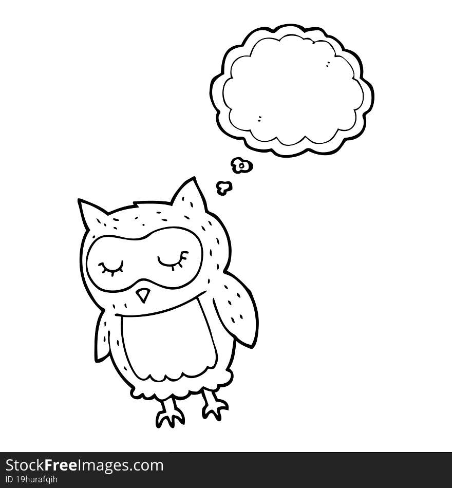 freehand drawn thought bubble cartoon owl