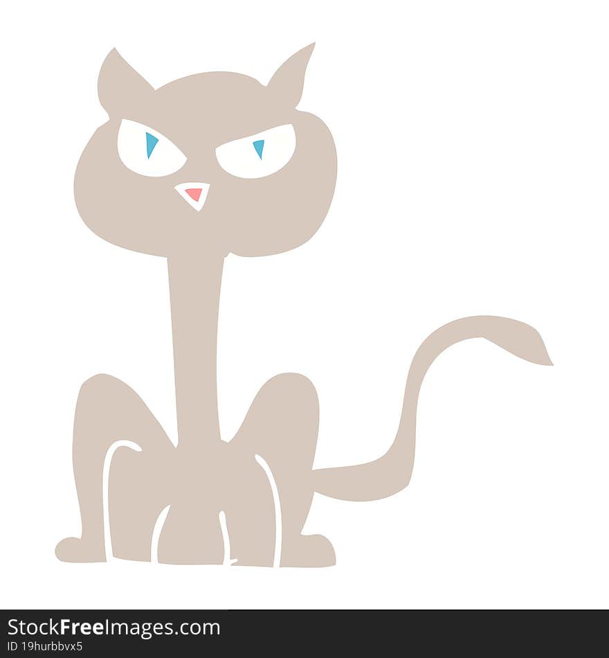 Flat Color Illustration Of A Cartoon Angry Cat