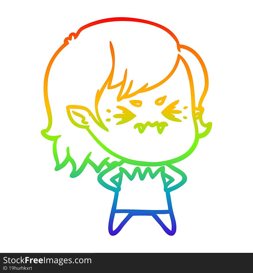 rainbow gradient line drawing annoyed cartoon vampire girl