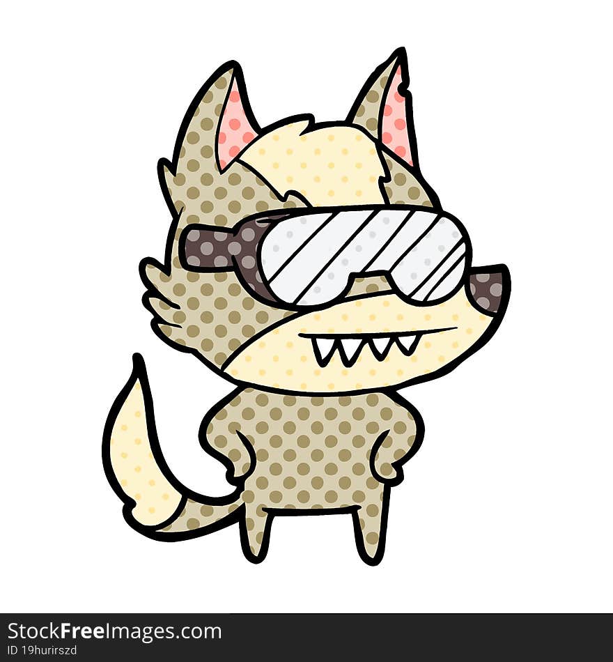 wolf wearing goggles cartoon. wolf wearing goggles cartoon