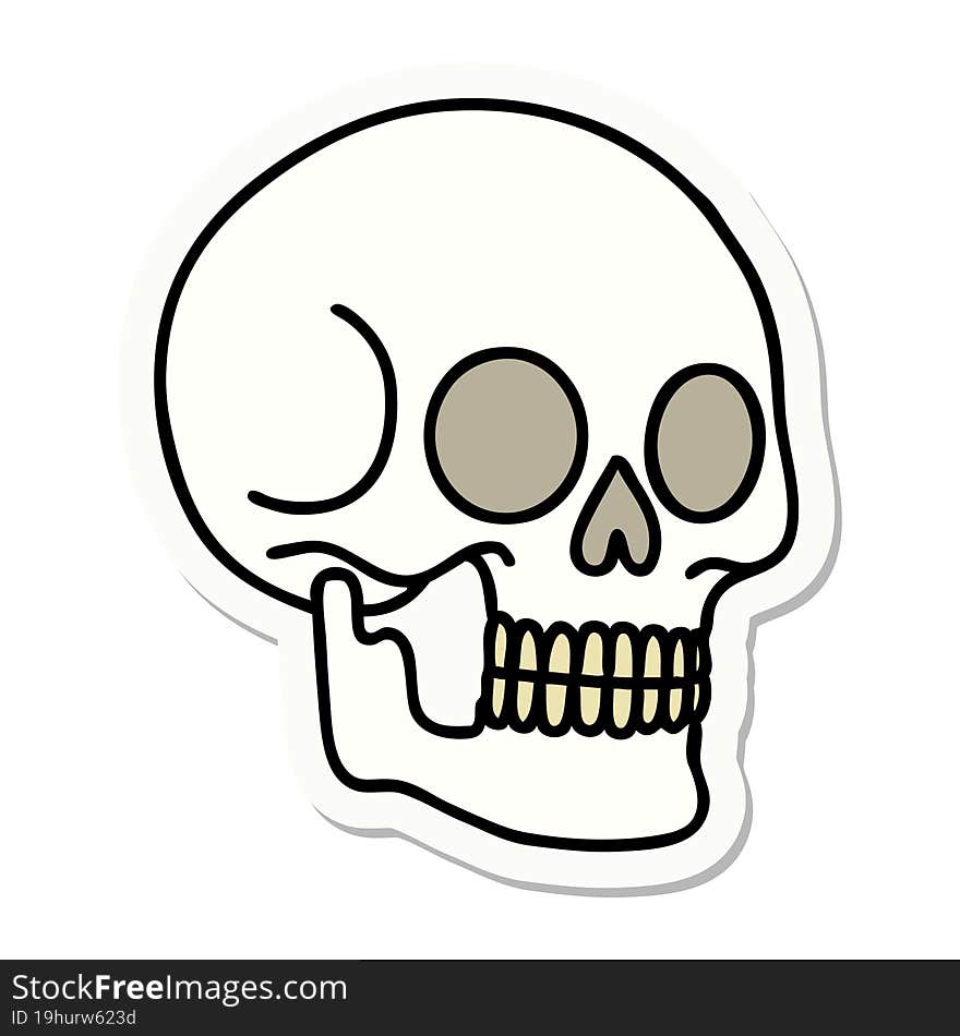 sticker of tattoo in traditional style of a skull. sticker of tattoo in traditional style of a skull