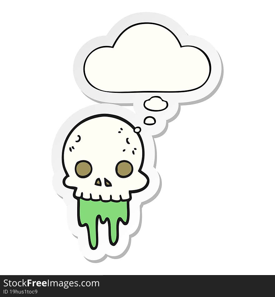 cartoon spooky halloween skull and thought bubble as a printed sticker