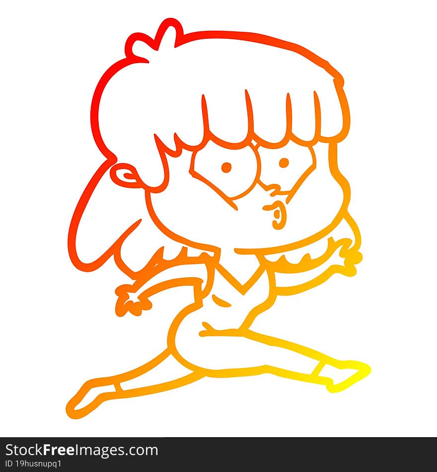 warm gradient line drawing of a cartoon woman running