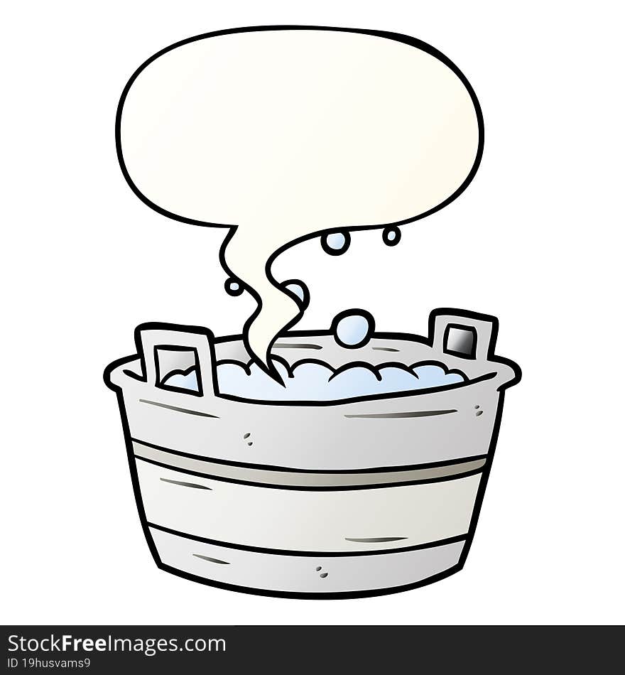 cartoon old tin bath full of water and speech bubble in smooth gradient style