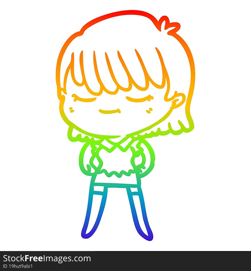 rainbow gradient line drawing of a cartoon woman