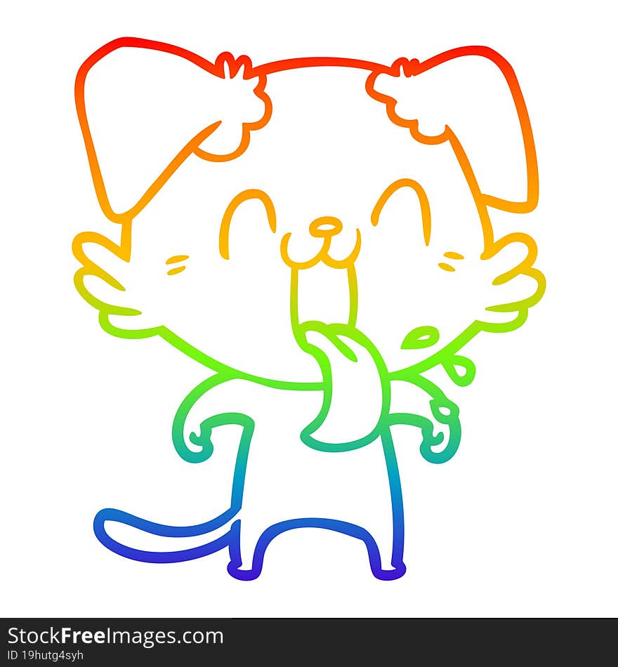 rainbow gradient line drawing of a cartoon panting dog