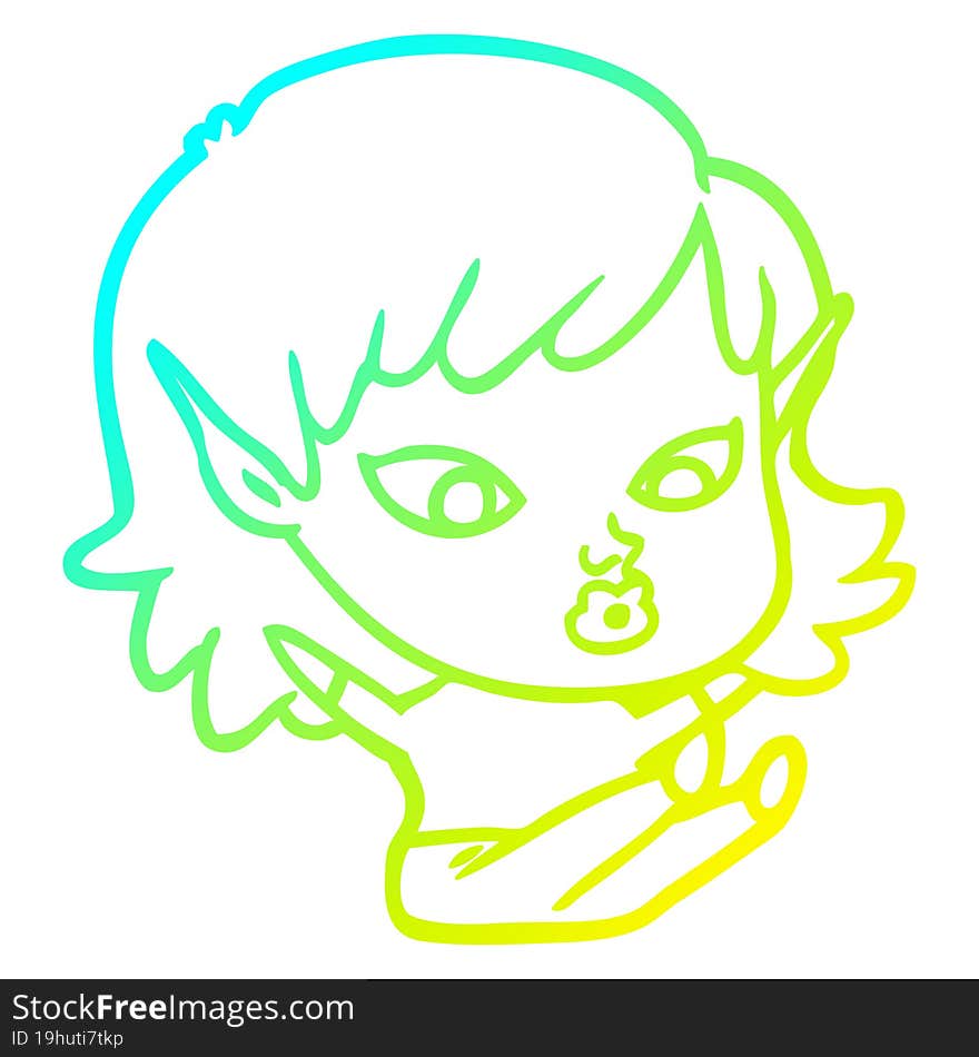 cold gradient line drawing pretty cartoon elf girl