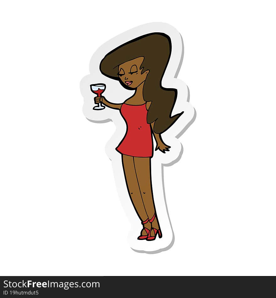 sticker of a cartoon woman at party